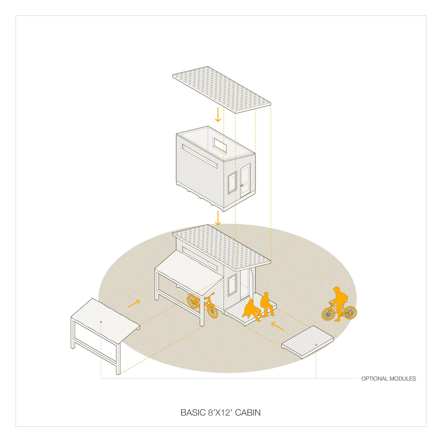 Exploded 3-D diagram of single cabin.